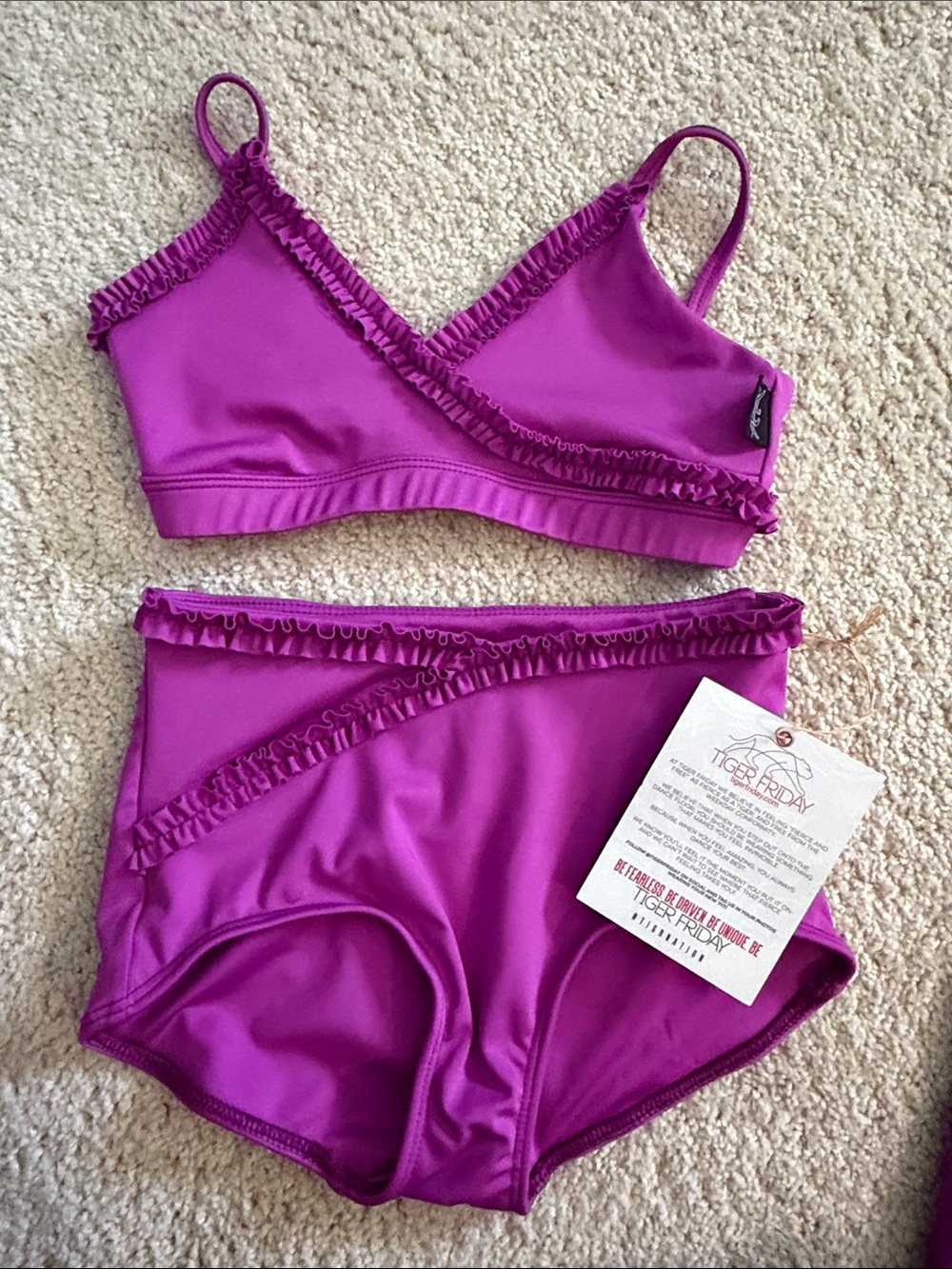 Tiger Friday Girls' Magenta Dance Set – Crop Top and Briefs